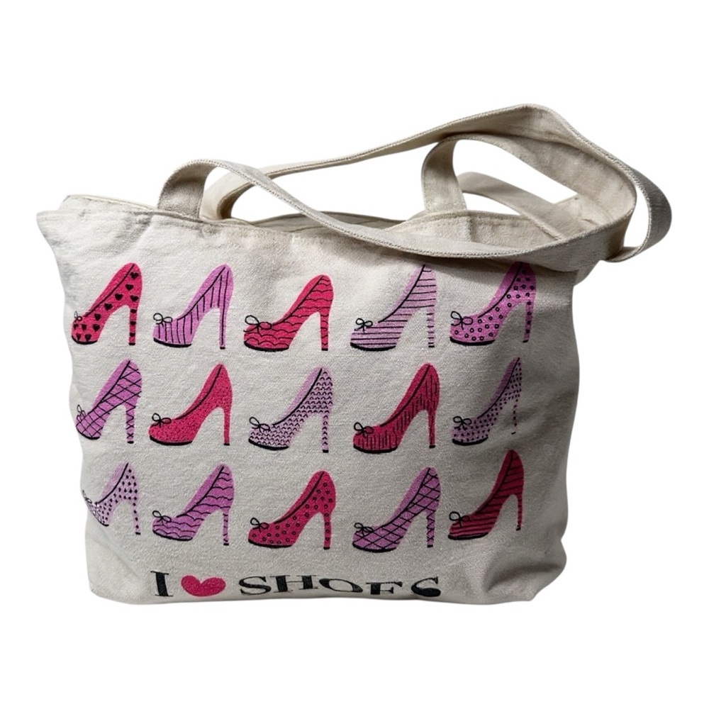 Payless Cream Tote with Pink and Red Shoe Design